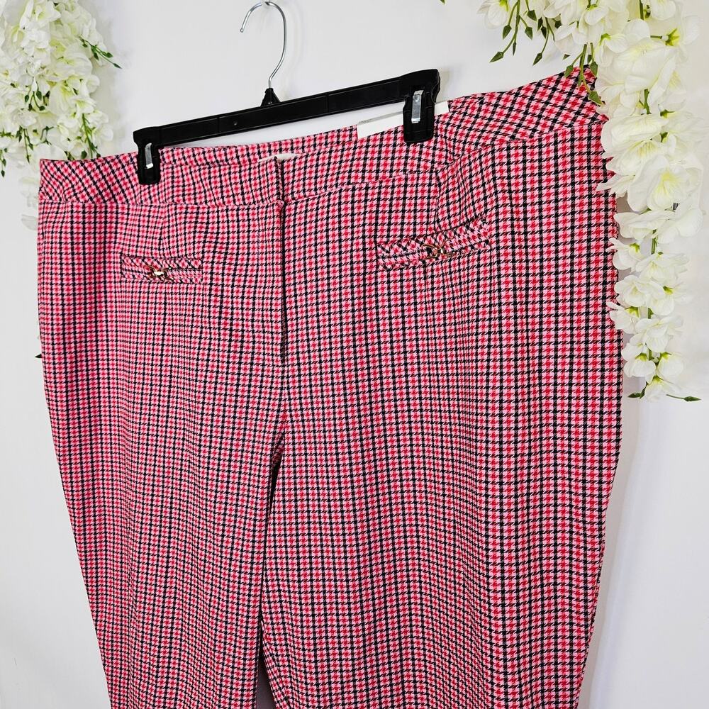 New Cato Plus Size 28W Hi-Rise Slim Pants Pink Red Houndstooth Plaid Valentine - Picture 8 of 16